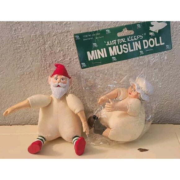Mini Muslin Santa Elf Doll and Mrs. Santa Just For Keeps Crafts Christmas Vtg. - Picture 5 of 9